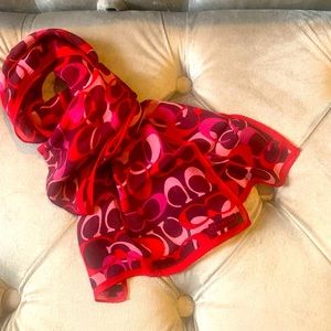 Vintage Coach Signature Silk Scarf Burgundy